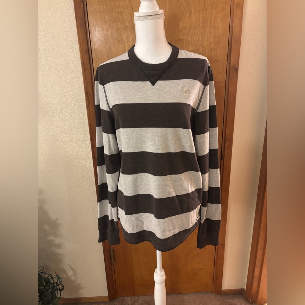 Abercrombie & Fitch Brown and Gray 100% Cotton Y2K Striped Sweater